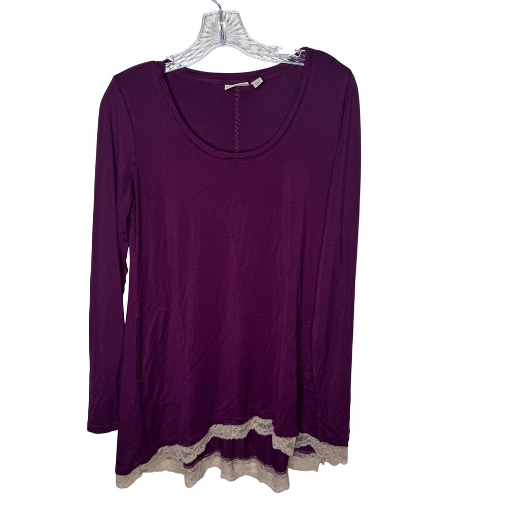 LOGO by Lori Goldstein Purple Long Sleeve‎ Lace Trim Tunic Top Women's L